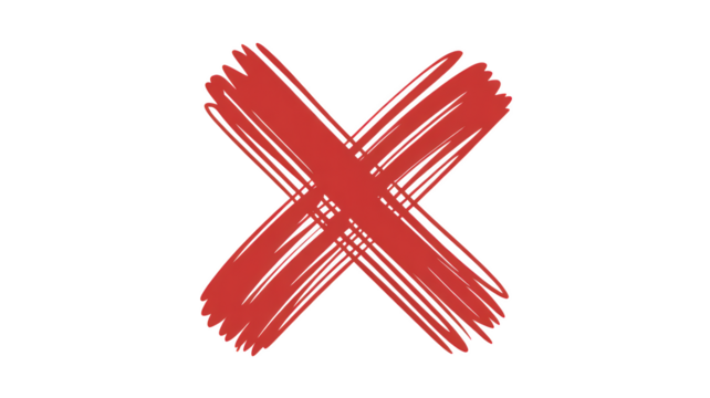 Red brush stroke cross mark on backdrop represents cancellation illustration isolated on transparent background