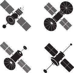 Satellite silhouette set vector illustration isolated on transparent background