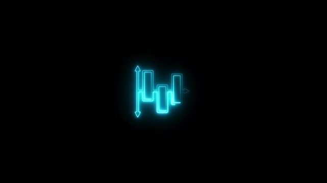 Cyan Neon Bar Chart with Arrows on Black Background graph data