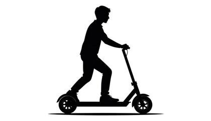 Silhouette of a child riding an electric scooter