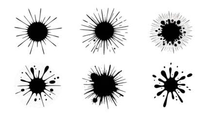 White ink splash effect shapes grunge style designs set illustration isolated on transparent background