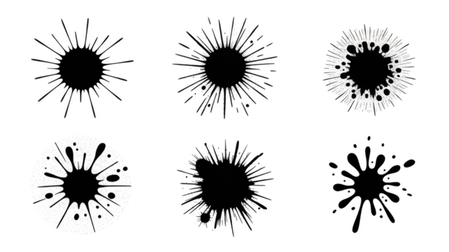 White ink splash effect shapes grunge style designs set illustration isolated on transparent background