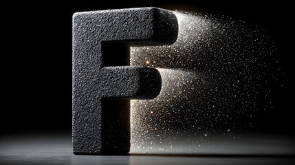 Floating Bold Black Letter F in Dark Space