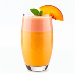 Refreshing peach smoothie with vibrant color served in an elegant glass on white background