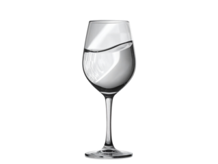 Classic Empty Wine Glass Front View, Clear Crystal, Isolated on Transparent Background