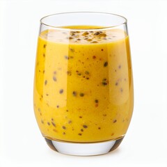 Tropical passion fruit and mango smoothie, vibrant and refreshing beverage on white background