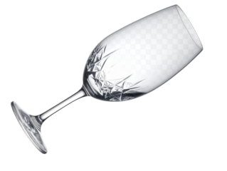  Elegant Empty Wine Glass Side Angle with Long Stem, Minimalist Style, Isolated on Transparent Background.