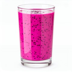 Vibrant dragon fruit smoothie in clear glass, a refreshing tropical beverage on white background
