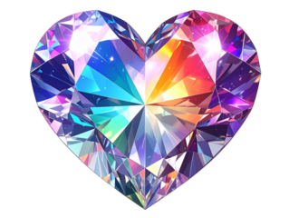  Heart Shaped Sparkling Diamond with Radiant Facets, Romantic Jewel, Isolated on Transparent Background