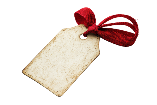 Gift tag with a red ribbon and black hearts pattern used for decoration, craft, or labeling presents for birthdays and special occasions