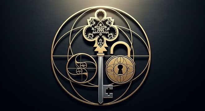 Golden Key and Lock Symbol of Security.