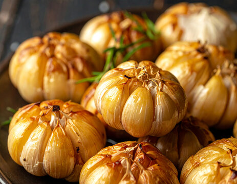 Roasted garlic bulbs close-up