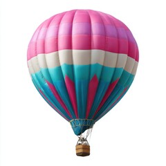 Fototapeta premium Vibrant hot air balloon with pink white and teal colors isolated