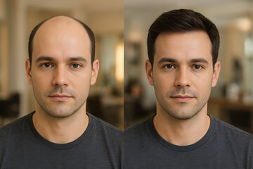 Natural regrowth results showcased in before and after hair transplant



