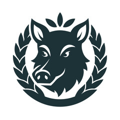 Wild Boar With Laurel Wreath Logo For Victory Badge Design And Award Emblem Branding