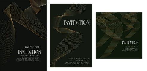 different typography  size Luxury black golden invitation card background, Premium wave gold line gradient frame design. Elegant Template for advertising, gala card, grand opening, party invitation