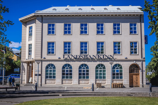 Akureyri, Iceland - June 20, 2018: Building of Landsbankinn bank in Akureyri city in northern part of the country