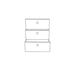 A simple, clean line drawing of a three-drawer cabinet, ideal for showcasing its design and functionality.