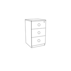 This is a clean line drawing of a three-drawer cabinet, ideal for office or home use.