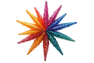 Rainbow glitter star ornament for the holidays, on isolated white background