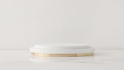 Minimalist white and gold product display podium against a clean background for product showcase, exhibition.