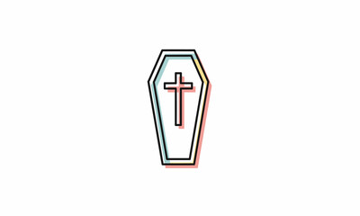 Simple Line Drawing of a Coffin with a Cross.