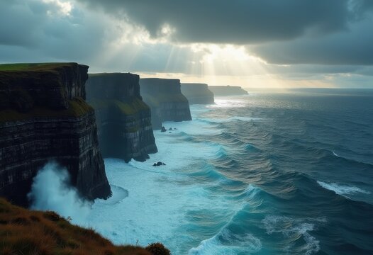 Rugged Cliffs Stormy Sea Dramatic Waves Wild Coastline Turbulent Horizon Nature's Power Scenic Seascape