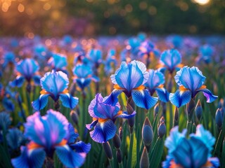 Serene Sunset Iris Field: A Symphony of Blue