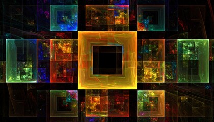 Abstract geometric design with vibrant colors and translucent squares