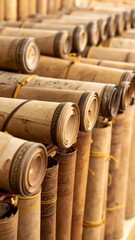 Aged scrolls, stacked and tied