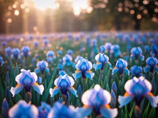 Serene Sunset Irises Field