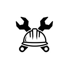 Vector illustration of construction helmet and wrenches  