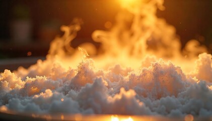 Close-up of shimmering golden steam rising from a hot surface, creating a luxurious, ethereal effect Perfect for spa, wellness, or luxury product imagery , amber, calm, relaxation