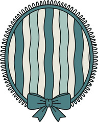 Oval Frame, Teal Striped Pattern, Vintage Frame Design, Decorative Bow Frame, Pastel Striped Oval