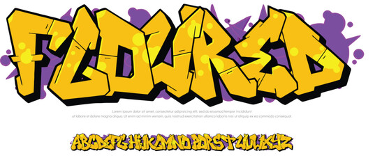 Floured logo graffiti font text effect, spray and street text style	
