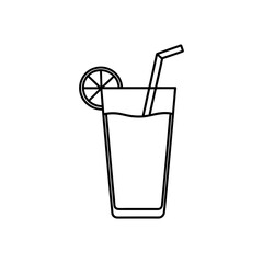 Glass of juice with lemon slice on transparent background