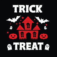 Spooky Halloween House with Bats Pumpkins Ghosts Trick or Treat T-Shirt Design