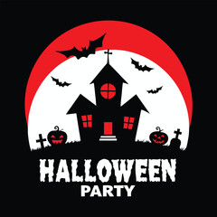 Spooky Halloween Party at the Haunted House with Pumpkins and Bats