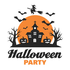 Spooky Halloween Night Featuring a Witch Haunted House and Bats