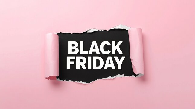 Creative Black Friday sale concept with torn paper effect on pink background, modern promotional banner template for fashion, beauty, retail shopping, discounts, ecommerce marketing and holiday sales - Powered by Adobe