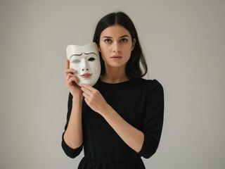 Woman Holding Mask: Identity, Expression, and Concealment