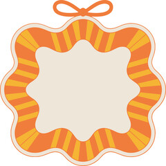 Orange Decorative Frame, Retro Sunburst Border, Vintage Badge Template, Festive Blank Label, Autumn Floral Frame
