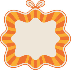 Orange Sunburst Frame, Blank Festive Tag, Retro Decorative Border, Autumnal Gift Label, Vintage Style Ornament