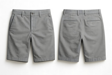 Heather Gray Chino Shorts Mockup – Front and Back View on White Background