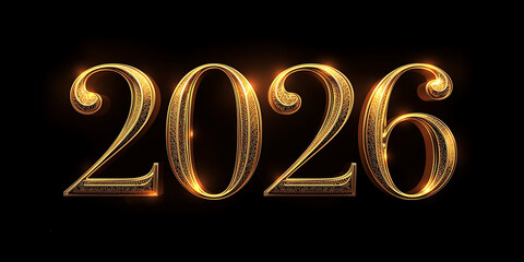 Golden 2026 numbers glowing on black background