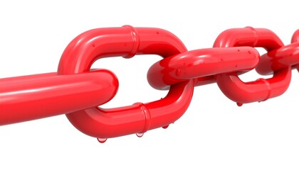 Red chain links with water droplets