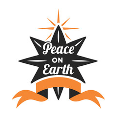 Elegant Peace On Earth Holiday Design with Star and Ribbon Graphic