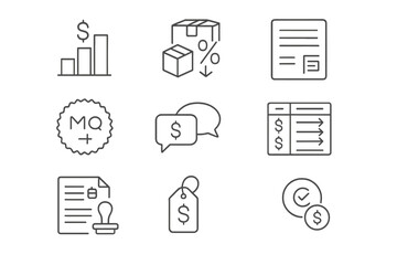 Wholesale Pricing Icons. Line style icons of wholesale pricing and terms: tiered price chart, bulk discount icon, per-unit rate