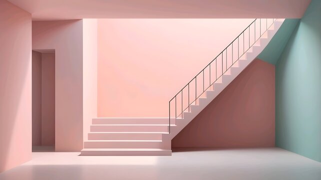 Elegant metal and wooden staircase with a red carpet in a modern building's interior
