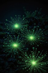 Fototapeta premium Glowing bioluminescent structures in dark abstract environment
